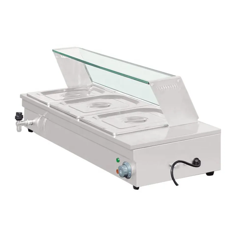 Bain Marie Elektrik 3 Dulang D-DT-3A dengan Pelindung Bersin Kaca