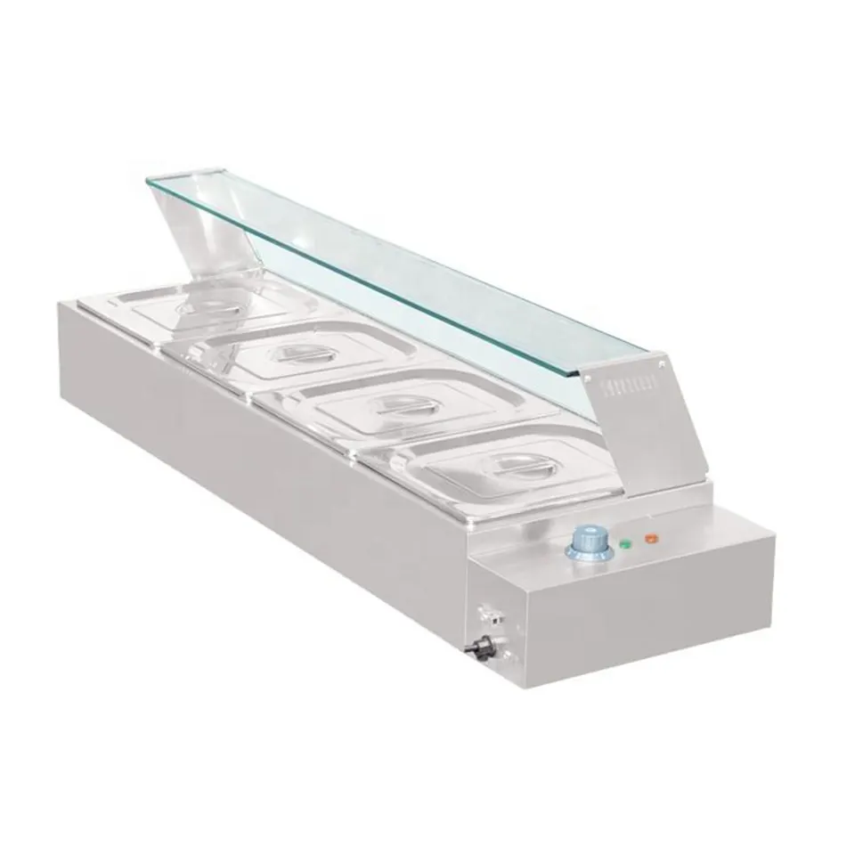 Bain Marie Elektrik Komersial D-DT-4B 4 Kuali dengan Kaca untuk Perkhidmatan Bufet