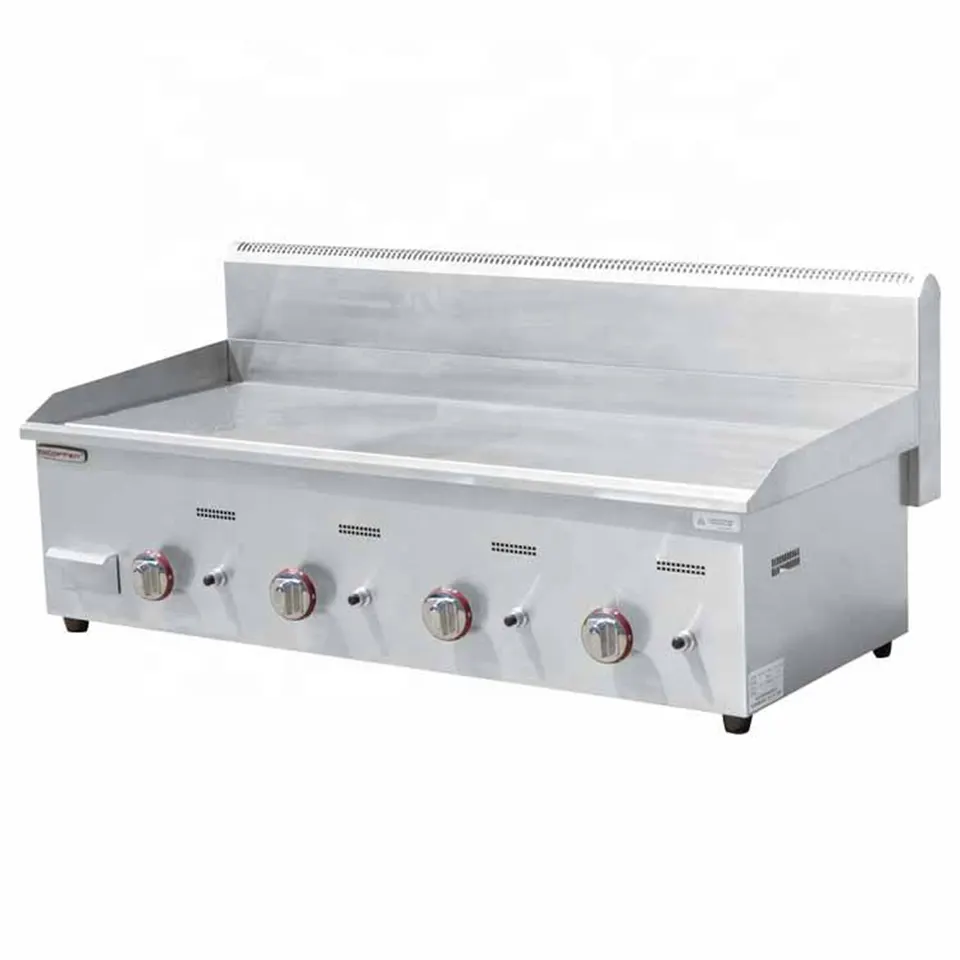 E-RQP-720-120A Pemanggang Gas 4-Penunu Plat Licin untuk Kedai Burger