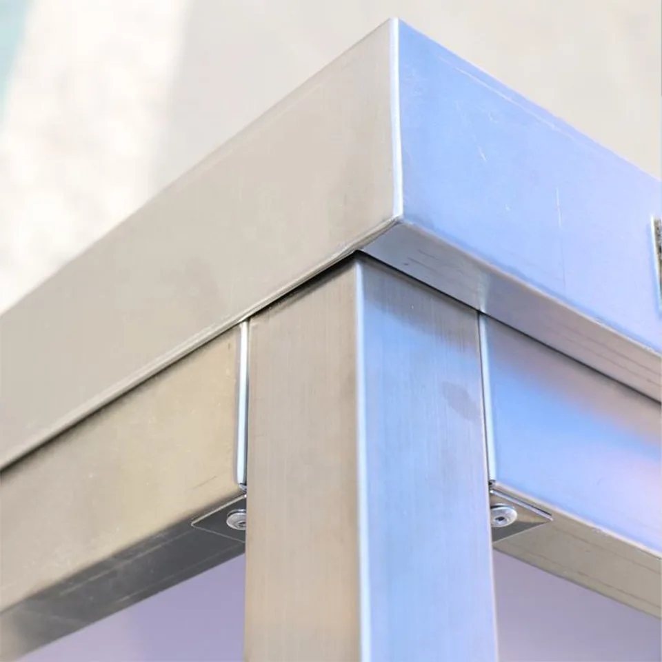 Two-Tier Stainless Steel Corner Cabinet with Backsplash for Commercial Kitchens