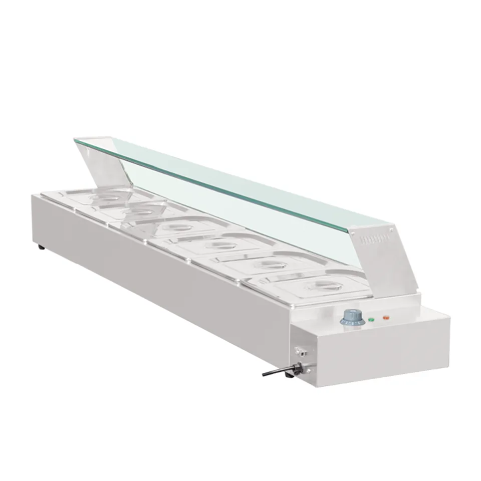 D-DT-6 Electric Bain Marie 6-Tray Countertop Food Warmer with Glass Guard