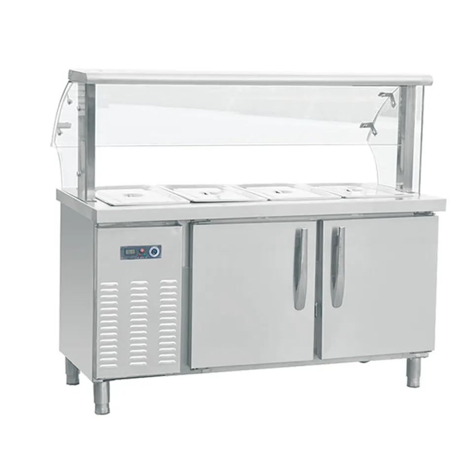 Refrigerador vitrina de vidrio comercial 0–8°C para frutas y verduras de supermercado y panadería