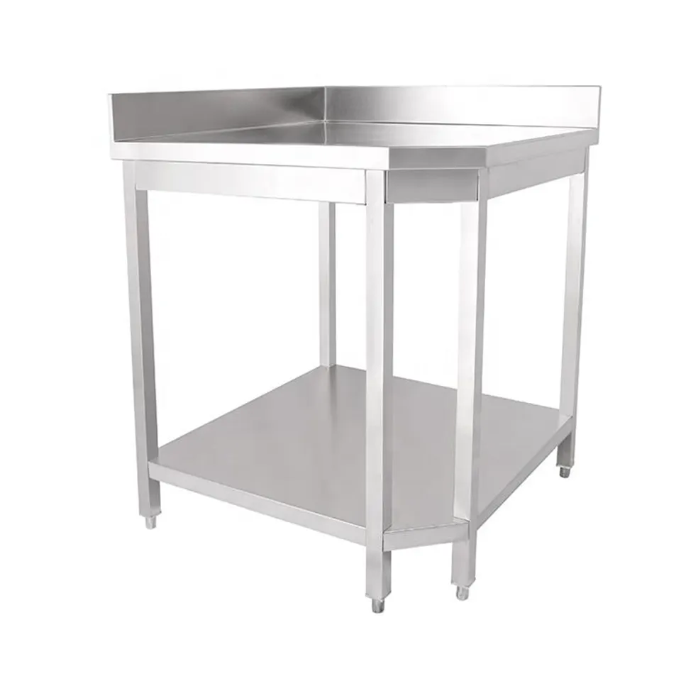 Kabinet Sudut Keluli Tahan Karat Dua Tingkat dengan Backsplash untuk Dapur Komersial
