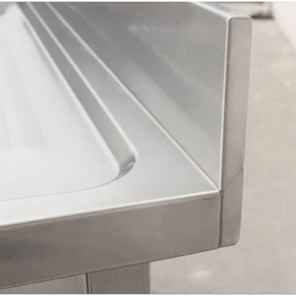 Double Bowl Stainless Steel Sink ZZZSSYY with Drainboard and Shelf for Restaurants