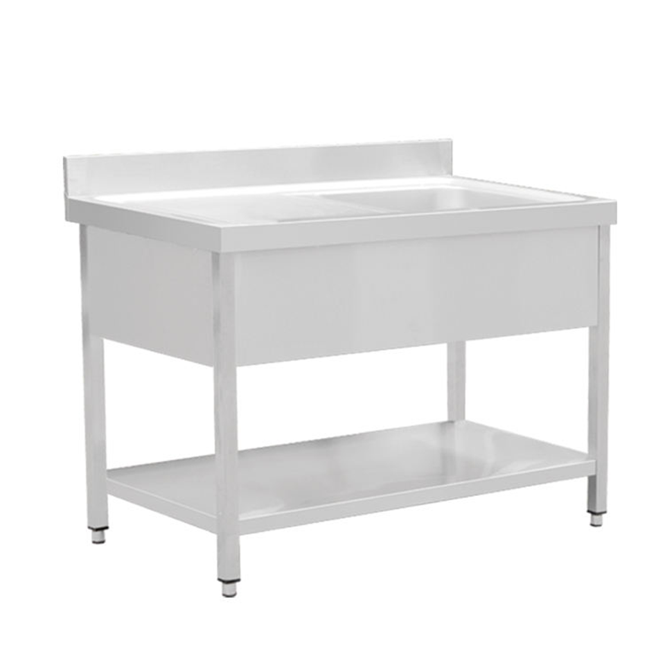 Commercial Single Bowl Stainless Steel Sink ZZDSDY with Drainboard and Shelf